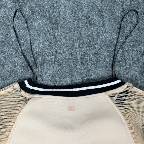 C&C California Womens Pink Mesh Sweatshirt Large Black White Trim Fall Pullover - Picture 10 of 13